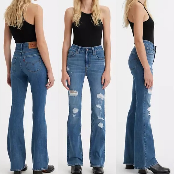 Levi's Denim - Levis 726 High Rise Flare Jeans Womens‎ Size 31 x 30 Waterless Distressed Denim